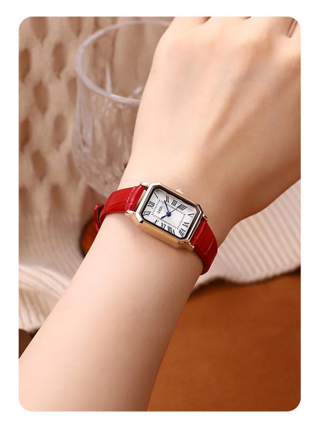Vintage Square Dial Women Quartz Watch Soft Leather Strap Elegant Business Dress Wristwatch Minimalist Ladies Daily Jewelry Watch 3 Colors