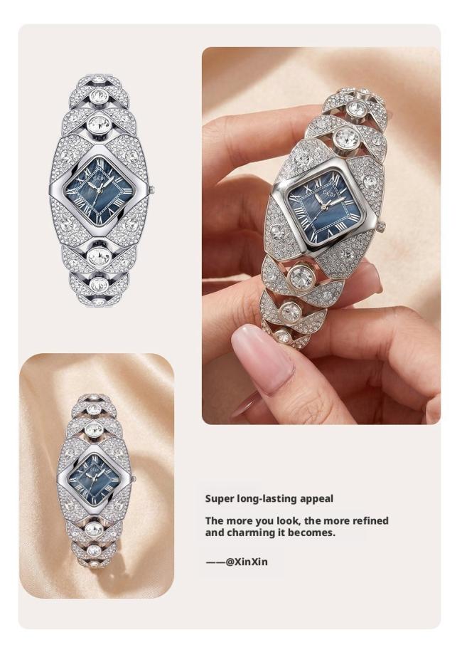 Luxury Rhombus Full Diamond Ladies Wrist Watch Sparkling Rhinestone Bangle Bracelet Quartz Watch Elegant Jewelry Watch For Women Party Daily Gift 3 Colors