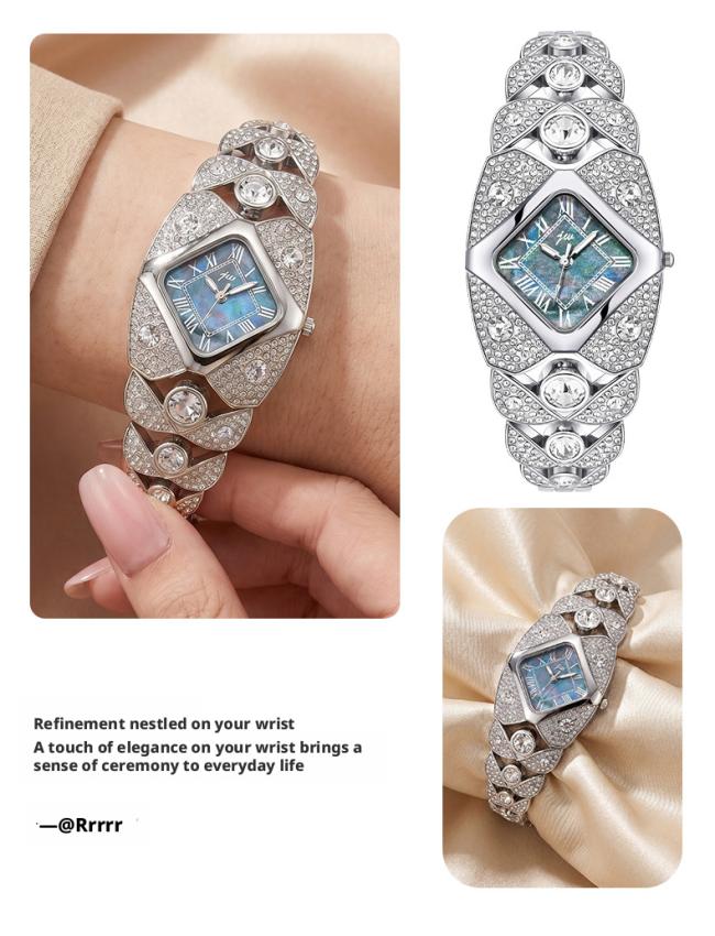 Luxury Rhombus Full Diamond Ladies Wrist Watch Sparkling Rhinestone Bangle Bracelet Quartz Watch Elegant Jewelry Watch For Women Party Daily Gift 3 Colors
