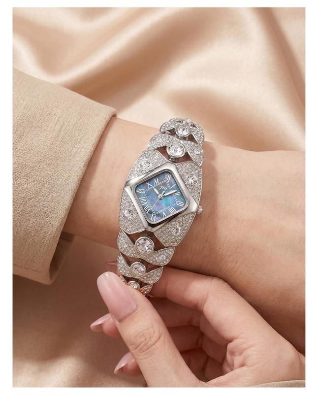 Luxury Rhombus Full Diamond Ladies Wrist Watch Sparkling Rhinestone Bangle Bracelet Quartz Watch Elegant Jewelry Watch For Women Party Daily Gift 3 Colors