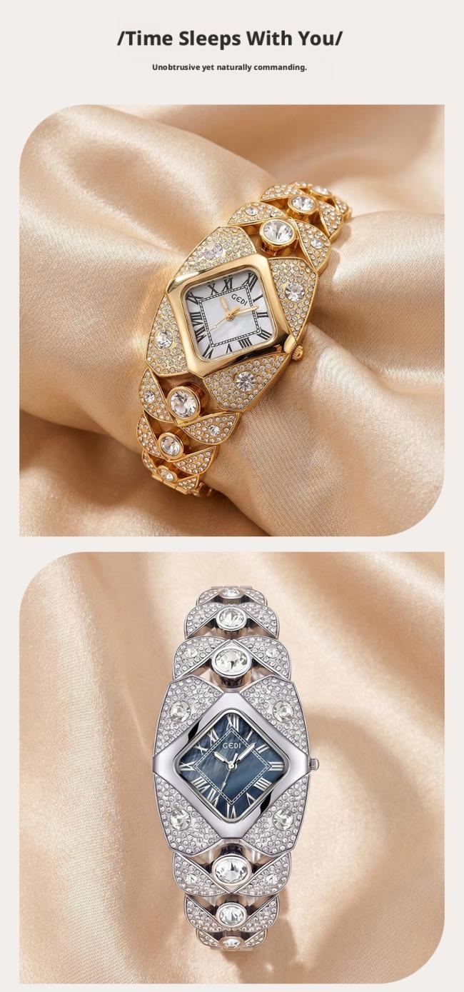 Luxury Rhombus Full Diamond Ladies Wrist Watch Sparkling Rhinestone Bangle Bracelet Quartz Watch Elegant Jewelry Watch For Women Party Daily Gift 3 Colors