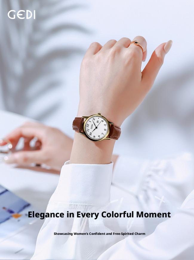 Minimalist Round Dial Women Quartz Watch Soft Leather Strap Classic Business Dress Wristwatch Elegant Daily Ladies Watch 3 Colors