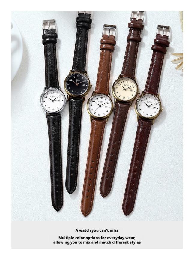 Minimalist Round Dial Women Quartz Watch Soft Leather Strap Classic Business Dress Wristwatch Elegant Daily Ladies Watch 3 Colors