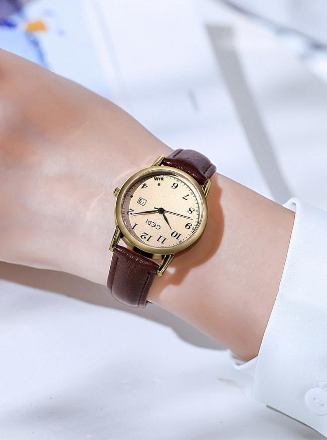 Minimalist Round Dial Women Quartz Watch Soft Leather Strap Classic Business Dress Wristwatch Elegant Daily Ladies Watch 3 Colors
