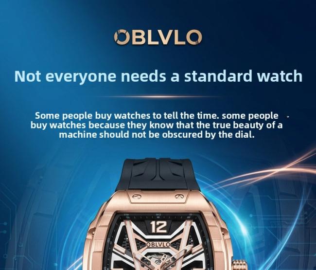 Oblvlo HollowâSeries Menâs TonneauâCase Quartz Watch, Soft SiliconeâBand Wrist Watch