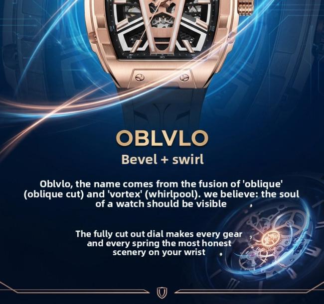 Oblvlo HollowâSeries Menâs TonneauâCase Quartz Watch, Soft SiliconeâBand Wrist Watch