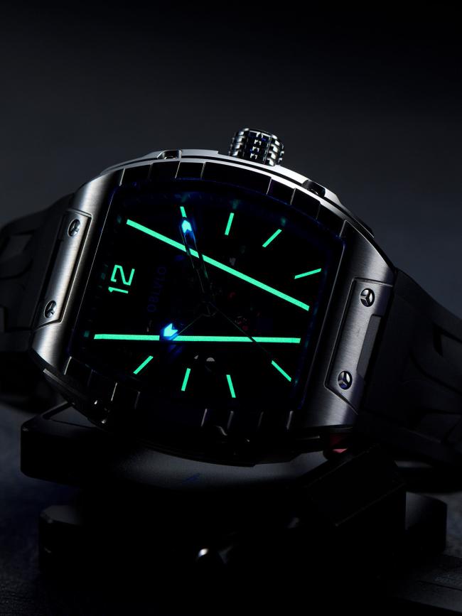 Oblvlo HollowâSeries Menâs TonneauâCase Quartz Watch, Soft SiliconeâBand Wrist Watch