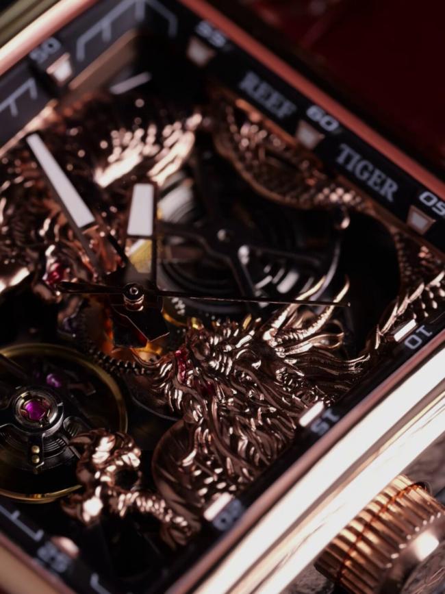 Men’s Tonneau‑Shape Hollow‑Dial Quartz Watch, Dragon‑Pattern Genuine‑Leather Business Wrist Watch
