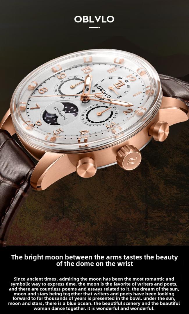 Men’s Round‑Case Chronograph Quartz Watch, Genuine‑Leather Band Business Wrist Watch