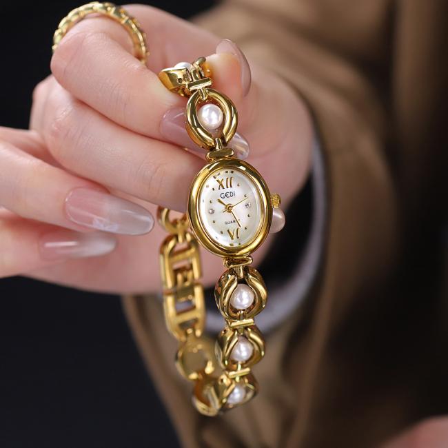 Mini Slim Bracelet Ladies Watch Inlaid Ruby Emerald Gold Dial Delicate Dress Wristwatch For Small Wrist Female