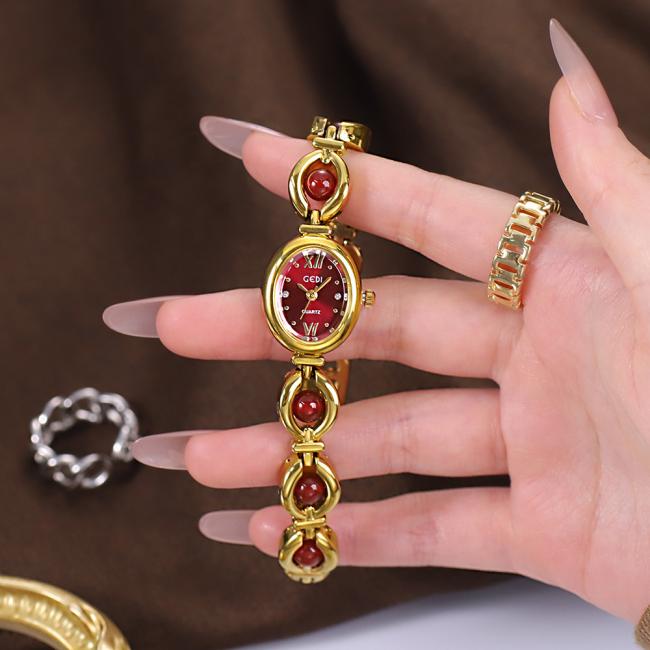 Mini Slim Bracelet Ladies Watch Inlaid Ruby Emerald Gold Dial Delicate Dress Wristwatch For Small Wrist Female