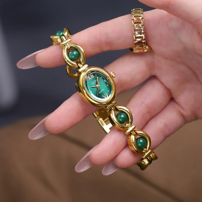 Mini Slim Bracelet Ladies Watch Inlaid Ruby Emerald Gold Dial Delicate Dress Wristwatch For Small Wrist Female