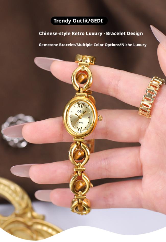 Mini Slim Bracelet Ladies Watch Inlaid Ruby Emerald Gold Dial Delicate Dress Wristwatch For Small Wrist Female