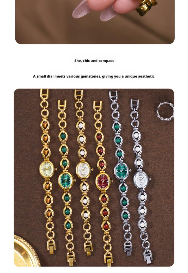 Mini Slim Bracelet Ladies Watch Inlaid Ruby Emerald Gold Dial Delicate Dress Wristwatch For Small Wrist Female