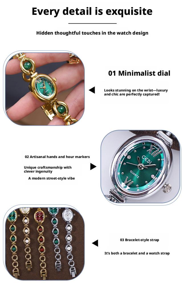 Mini Slim Bracelet Ladies Watch Inlaid Ruby Emerald Gold Dial Delicate Dress Wristwatch For Small Wrist Female