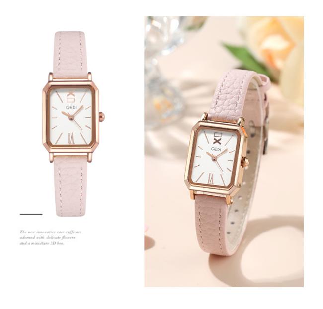 Vintage Square Dial Leather Strap Women Watch Minimalist Thin Band Quartz Wristwatch Elegant Business Ladies Dress Watch