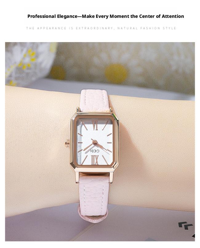 Vintage Square Dial Leather Strap Women Watch Minimalist Thin Band Quartz Wristwatch Elegant Business Ladies Dress Watch