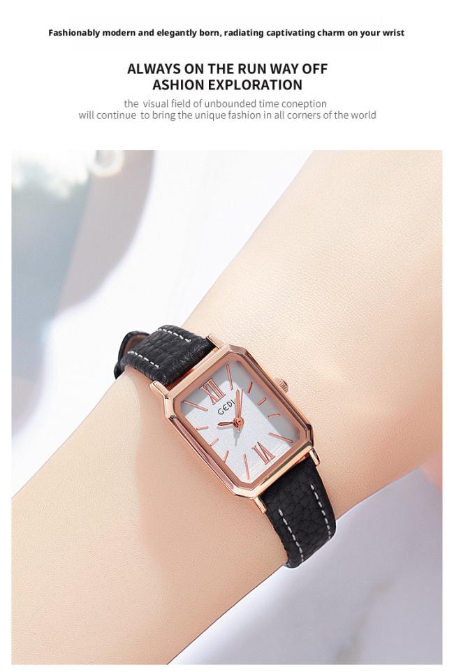 Vintage Square Dial Leather Strap Women Watch Minimalist Thin Band Quartz Wristwatch Elegant Business Ladies Dress Watch