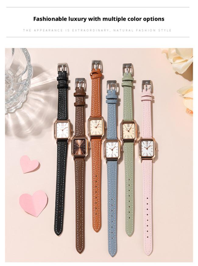 Vintage Square Dial Leather Strap Women Watch Minimalist Thin Band Quartz Wristwatch Elegant Business Ladies Dress Watch