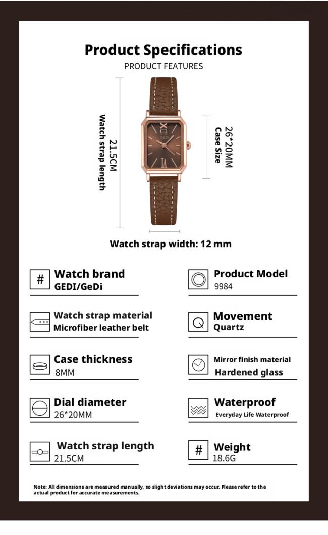 Vintage Square Dial Leather Strap Women Watch Minimalist Thin Band Quartz Wristwatch Elegant Business Ladies Dress Watch
