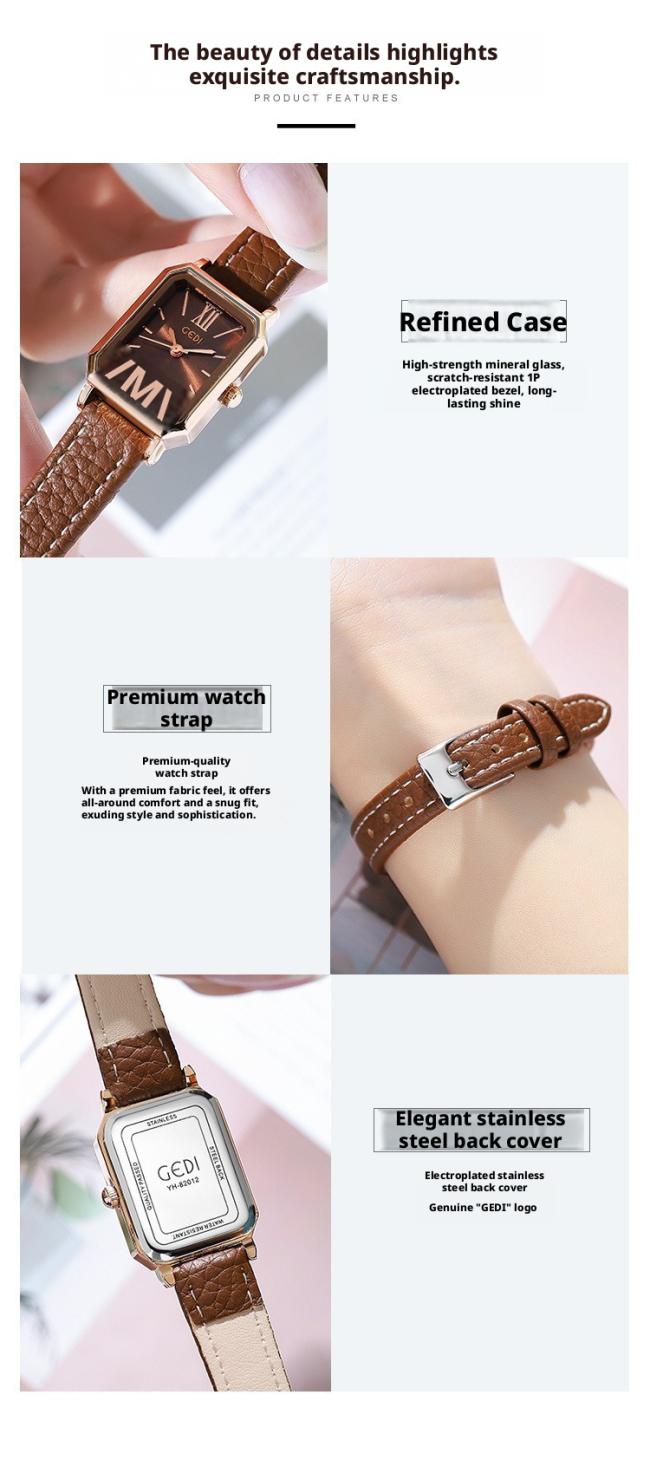 Vintage Square Dial Leather Strap Women Watch Minimalist Thin Band Quartz Wristwatch Elegant Business Ladies Dress Watch