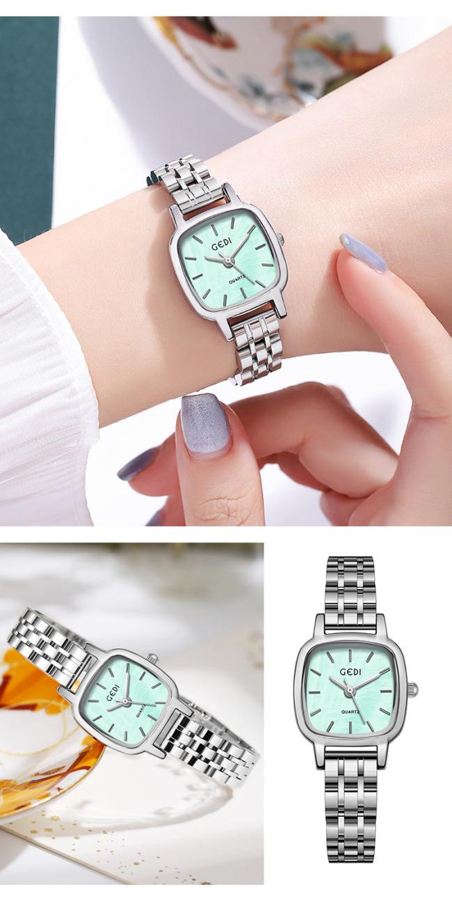Vintage Square Stainless Steel Women Watch Thin Metal Bracelet Band Elegant Business Ladies Quartz Wrist Watch 3 Color Dials