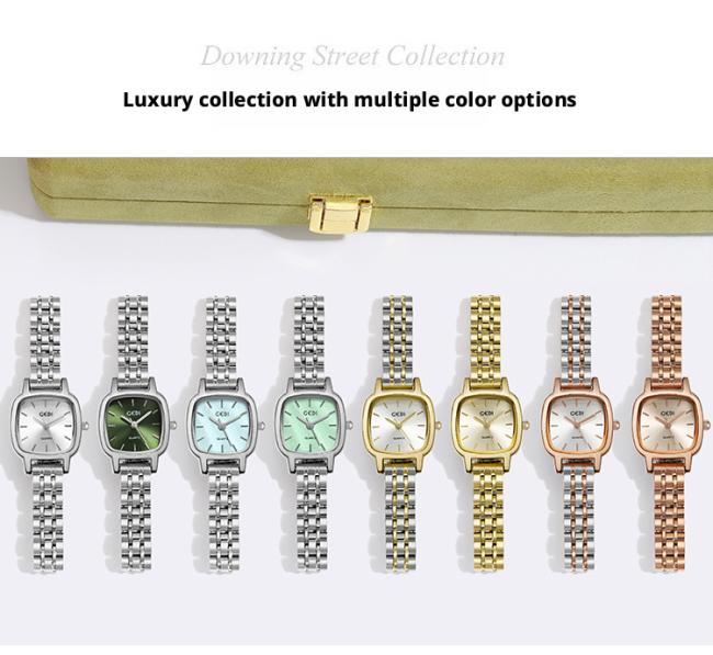 Vintage Square Stainless Steel Women Watch Thin Metal Bracelet Band Elegant Business Ladies Quartz Wrist Watch 3 Color Dials