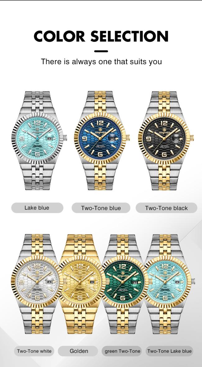 Men Business Automatic Mechanical Watch Blue Honeycomb Dial Stainless Steel Waterproof Luminous Luxury Wrist Watch