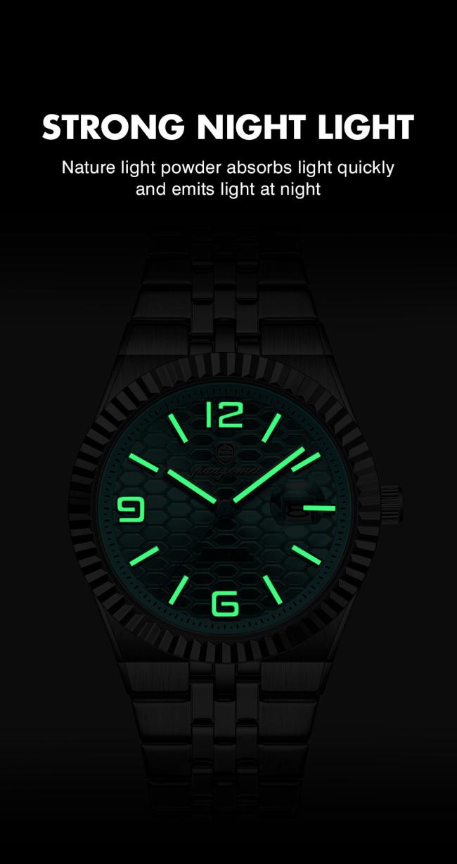 Men Business Automatic Mechanical Watch Blue Honeycomb Dial Stainless Steel Waterproof Luminous Luxury Wrist Watch