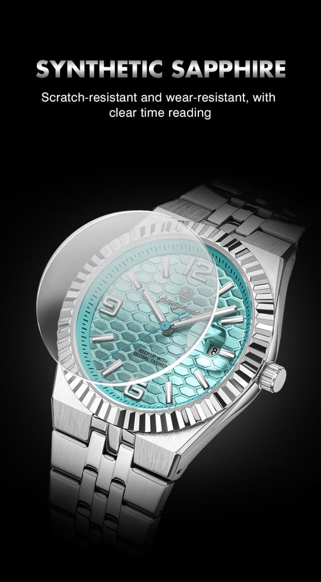Men Business Automatic Mechanical Watch Blue Honeycomb Dial Stainless Steel Waterproof Luminous Luxury Wrist Watch
