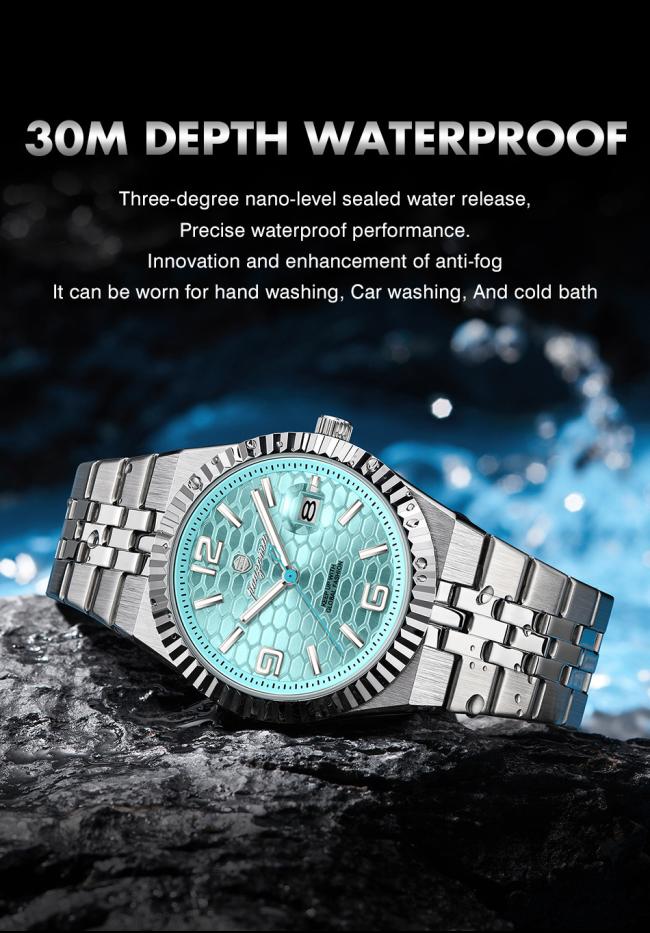 Men Business Automatic Mechanical Watch Blue Honeycomb Dial Stainless Steel Waterproof Luminous Luxury Wrist Watch
