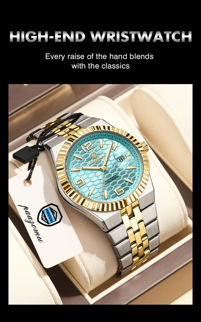 Men Business Automatic Mechanical Watch Blue Honeycomb Dial Stainless Steel Waterproof Luminous Luxury Wrist Watch