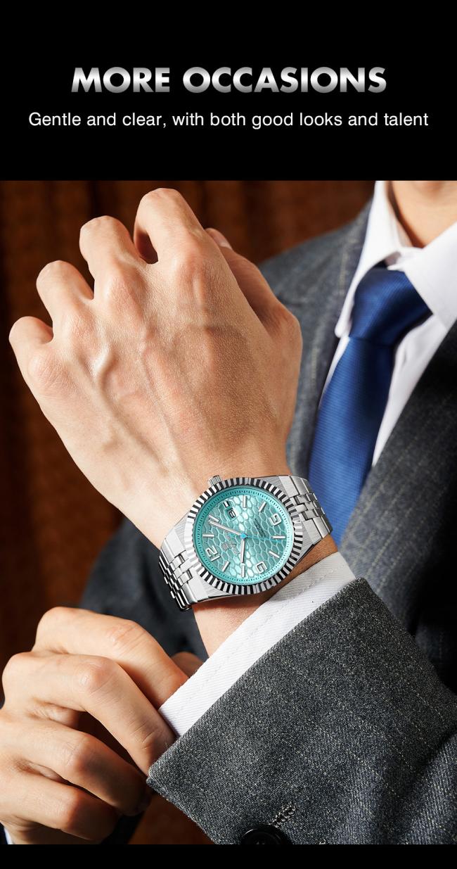 Men Business Automatic Mechanical Watch Blue Honeycomb Dial Stainless Steel Waterproof Luminous Luxury Wrist Watch