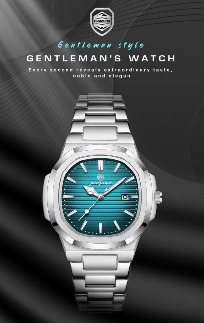 Luxury Square Nautilus Men Automatic Mechanical Watch Tapestry Dial Stainless Steel Bracelet Luminous Date Waterproof Business Wristwatch 5 Colors Available