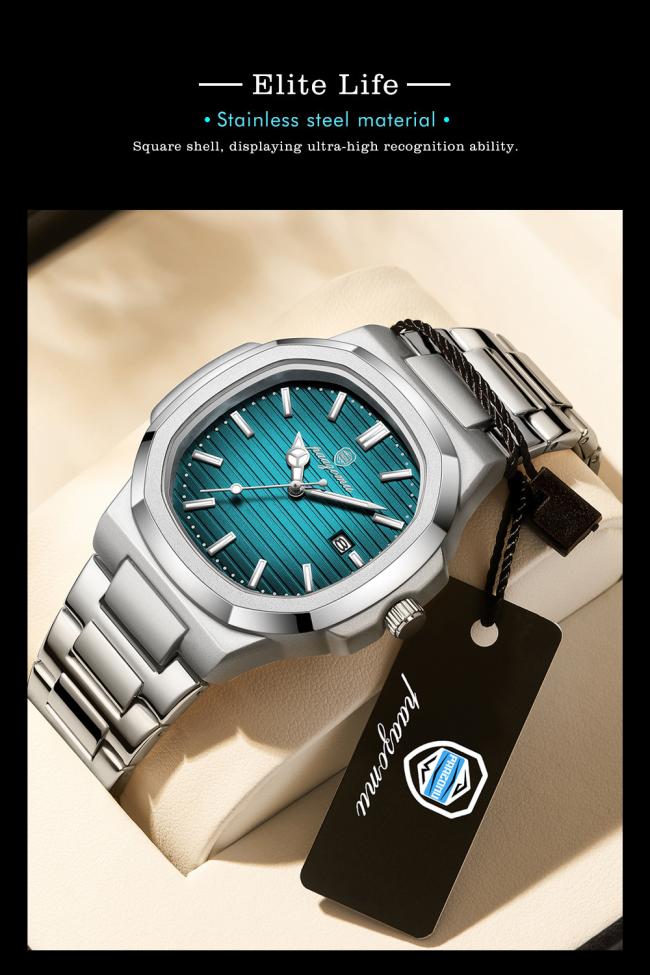 Luxury Square Nautilus Men Automatic Mechanical Watch Tapestry Dial Stainless Steel Bracelet Luminous Date Waterproof Business Wristwatch 5 Colors Available