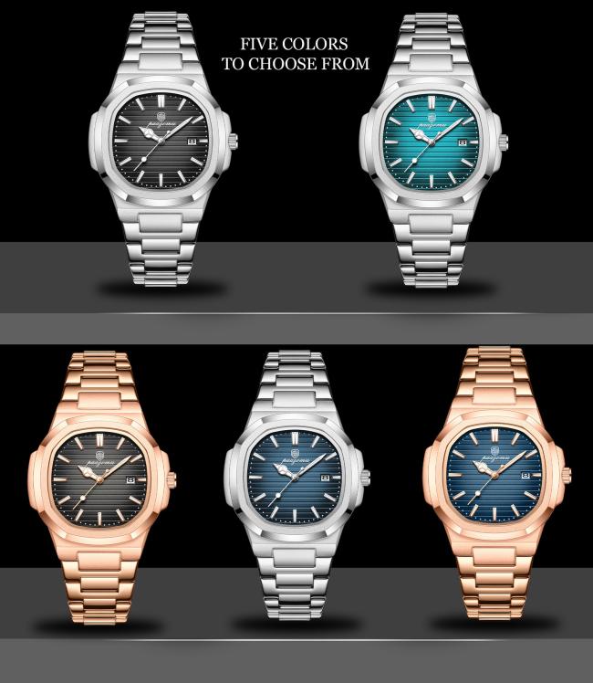 Luxury Square Nautilus Men Automatic Mechanical Watch Tapestry Dial Stainless Steel Bracelet Luminous Date Waterproof Business Wristwatch 5 Colors Available