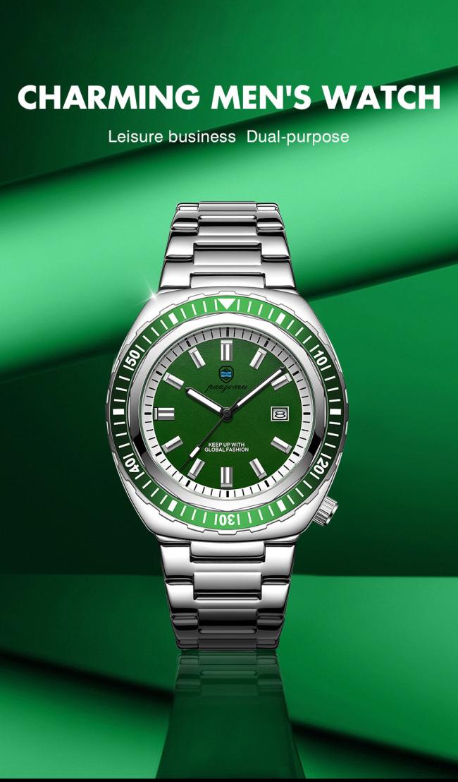 Men Diving Automatic Mechanical Watch Rotating Bezel 3 Color Dial Luminous Date Stainless Steel Bracelet 100M Waterproof Sports Luxury Wristwatch