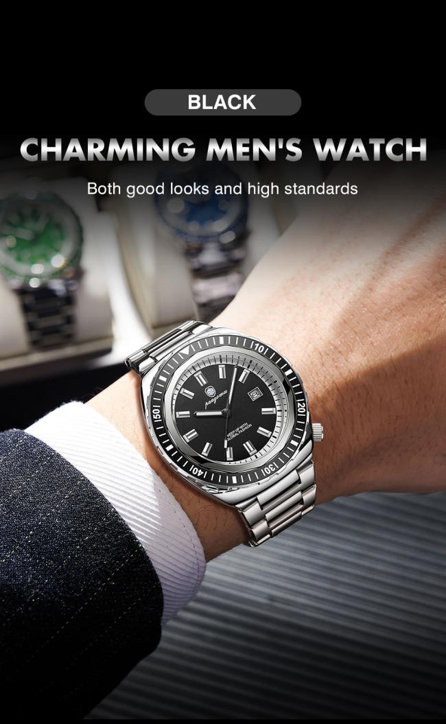 Men Diving Automatic Mechanical Watch Rotating Bezel 3 Color Dial Luminous Date Stainless Steel Bracelet 100M Waterproof Sports Luxury Wristwatch