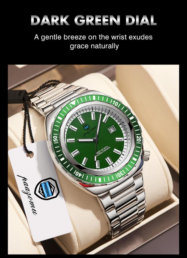 Men Diving Automatic Mechanical Watch Rotating Bezel 3 Color Dial Luminous Date Stainless Steel Bracelet 100M Waterproof Sports Luxury Wristwatch