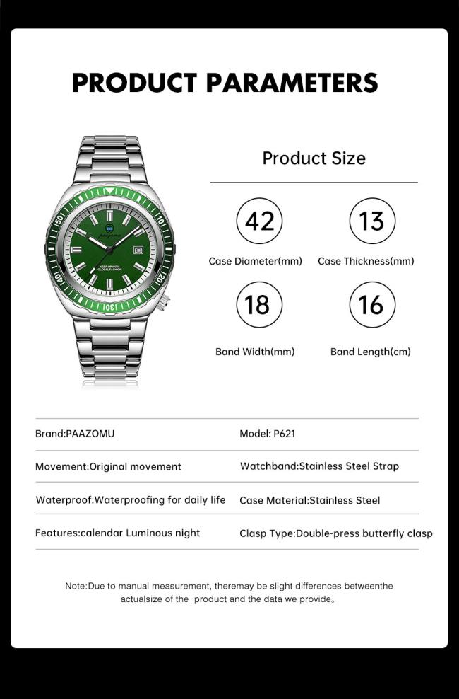 Men Diving Automatic Mechanical Watch Rotating Bezel 3 Color Dial Luminous Date Stainless Steel Bracelet 100M Waterproof Sports Luxury Wristwatch