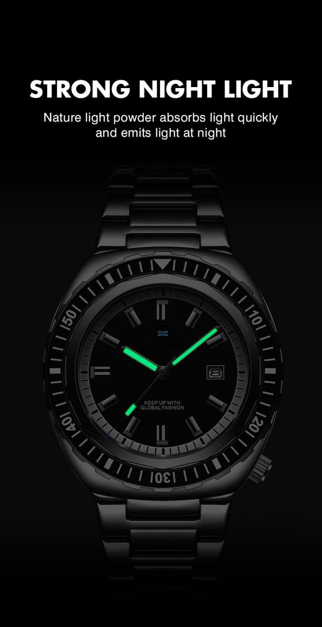 Men Diving Automatic Mechanical Watch Rotating Bezel 3 Color Dial Luminous Date Stainless Steel Bracelet 100M Waterproof Sports Luxury Wristwatch