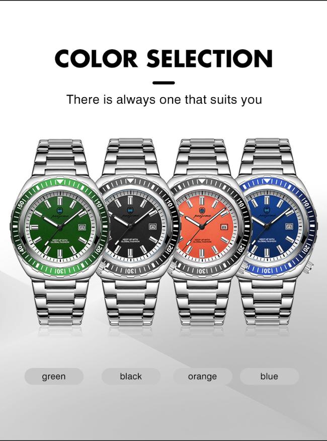 Men Diving Automatic Mechanical Watch Rotating Bezel 3 Color Dial Luminous Date Stainless Steel Bracelet 100M Waterproof Sports Luxury Wristwatch