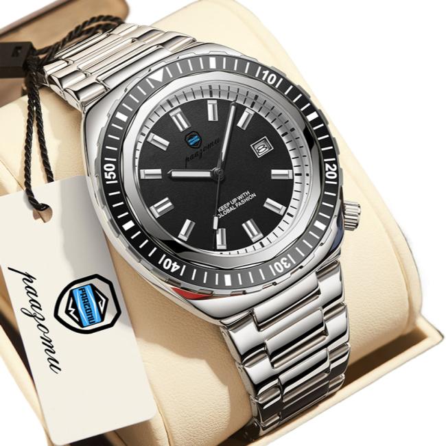 Men Diving Automatic Mechanical Watch Rotating Bezel 3 Color Dial Luminous Date Stainless Steel Bracelet 100M Waterproof Sports Luxury Wristwatch