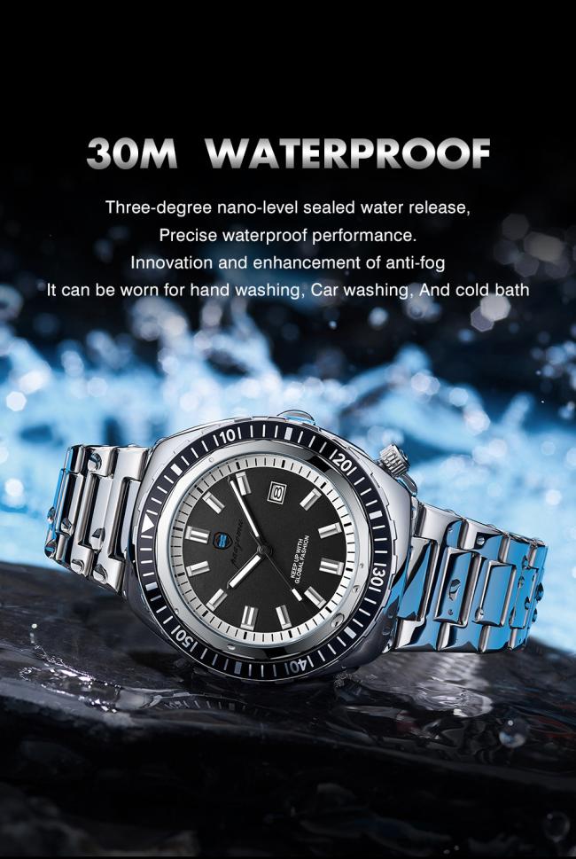 Men Diving Automatic Mechanical Watch Rotating Bezel 3 Color Dial Luminous Date Stainless Steel Bracelet 100M Waterproof Sports Luxury Wristwatch