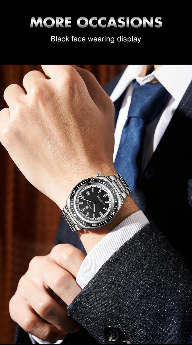Men Diving Automatic Mechanical Watch Rotating Bezel 3 Color Dial Luminous Date Stainless Steel Bracelet 100M Waterproof Sports Luxury Wristwatch