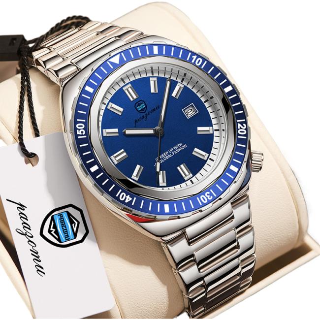 Men Diving Automatic Mechanical Watch Rotating Bezel 3 Color Dial Luminous Date Stainless Steel Bracelet 100M Waterproof Sports Luxury Wristwatch
