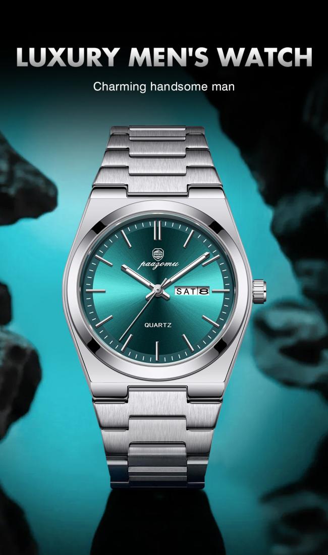 Luxury Nautilus Men Quartz Watch Ultra Slim Integrated Stainless Steel Bracelet Minimalist Smooth Dial 3ATM Waterproof Business Wristwatch 3 Colors Available
