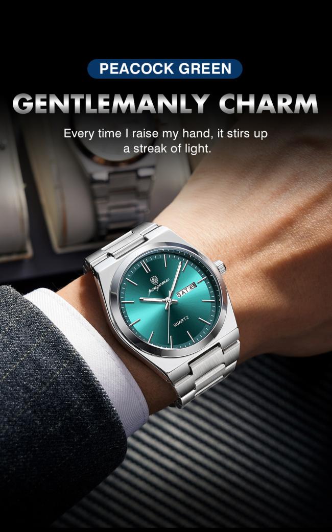 Luxury Nautilus Men Quartz Watch Ultra Slim Integrated Stainless Steel Bracelet Minimalist Smooth Dial 3ATM Waterproof Business Wristwatch 3 Colors Available