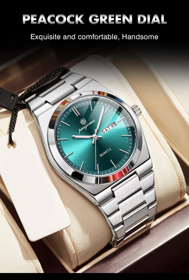 Luxury Nautilus Men Quartz Watch Ultra Slim Integrated Stainless Steel Bracelet Minimalist Smooth Dial 3ATM Waterproof Business Wristwatch 3 Colors Available