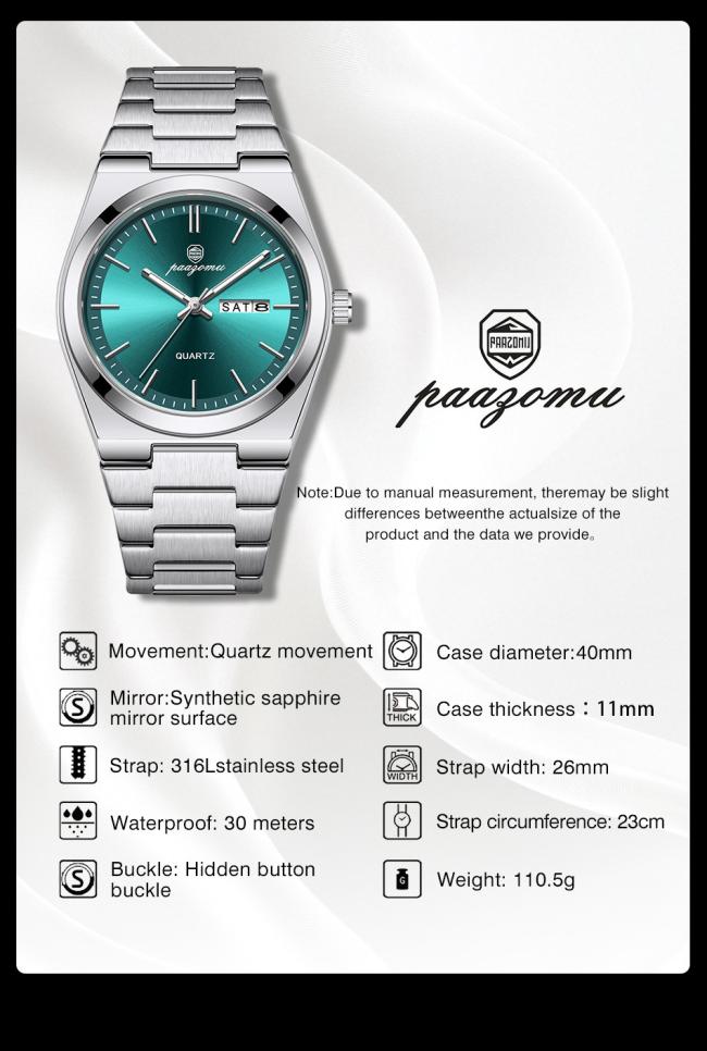 Luxury Nautilus Men Quartz Watch Ultra Slim Integrated Stainless Steel Bracelet Minimalist Smooth Dial 3ATM Waterproof Business Wristwatch 3 Colors Available